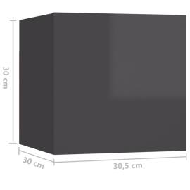 Noptiere, 2 buc., gri extralucios, 30,5x30x30 cm, pal, 11 image