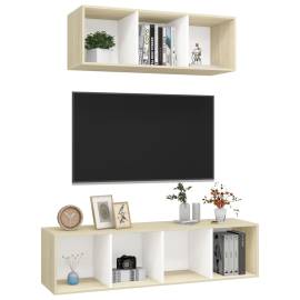 Set de dulapuri tv, 2 piese, alb și stejar sonoma, pal, 3 image