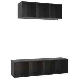 Set de dulapuri tv, 2 piese, negru extralucios, pal, 2 image