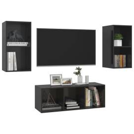 Set de dulapuri tv, 3 piese, negru extralucios, pal, 3 image