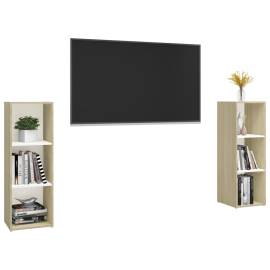 Comode tv, 2 buc., alb și stejar sonoma, 107x35x37 cm, pal, 3 image