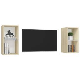 Dulapuri tv montate pe perete, 2 buc., alb/stejar sonoma, pal, 3 image
