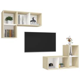 Dulapuri tv montate pe perete, 4 buc., alb și stejar sonoma, pal, 3 image