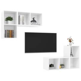 Dulapuri tv montate pe perete, 4 buc., alb extralucios, pal, 3 image