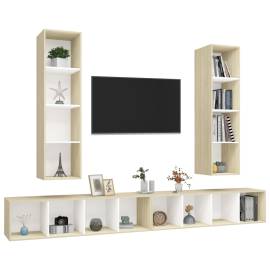 Dulapuri tv montate pe perete, 4 buc., alb/stejar sonoma, pal, 3 image