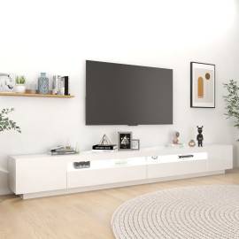 Comodă tv cu lumini led, alb extra lucios, 300x35x40 cm, 3 image