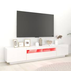 Comodă tv cu lumini led, alb extralucios, 200x35x40 cm, 4 image