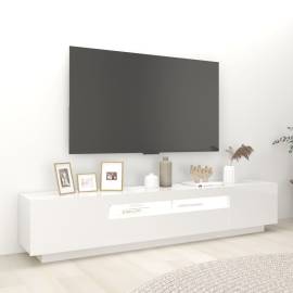Comodă tv cu lumini led, alb extralucios, 200x35x40 cm, 3 image