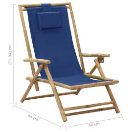 Scaun rabatabil de relaxare, bleumarin, bambus & țesătură, 8 image