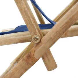 Scaun rabatabil de relaxare, bleumarin, bambus & țesătură, 7 image