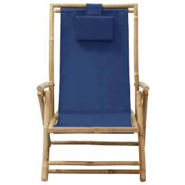 Scaun rabatabil de relaxare, bleumarin, bambus & țesătură, 2 image