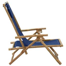 Scaun rabatabil de relaxare, bleumarin, bambus & țesătură, 3 image