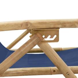 Scaun rabatabil de relaxare, bleumarin, bambus & țesătură, 6 image