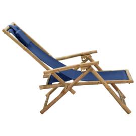 Scaun rabatabil de relaxare, bleumarin, bambus & țesătură, 4 image