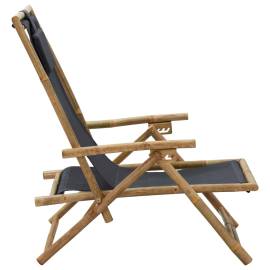 Scaun rabatabil de relaxare, gri închis, bambus & țesătură, 3 image