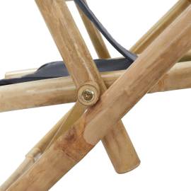 Scaun rabatabil de relaxare, gri închis, bambus & țesătură, 6 image
