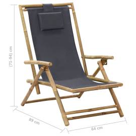 Scaun rabatabil de relaxare, gri închis, bambus & țesătură, 8 image