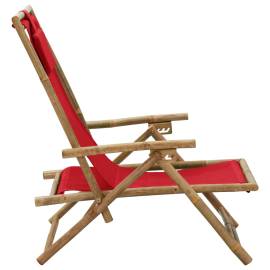 Scaun rabatabil de relaxare, roșu, bambus & țesătură, 3 image