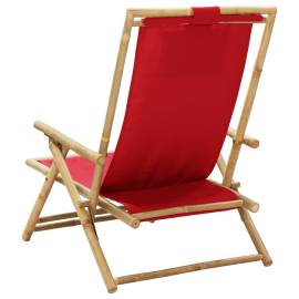 Scaun rabatabil de relaxare, roșu, bambus & țesătură, 5 image