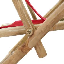 Scaun rabatabil de relaxare, roșu, bambus & țesătură, 6 image