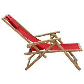 Scaun rabatabil de relaxare, roșu, bambus & țesătură, 4 image