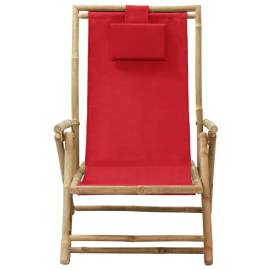 Scaun rabatabil de relaxare, roșu, bambus & țesătură, 2 image