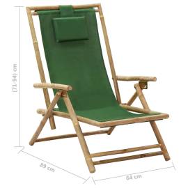 Scaun rabatabil de relaxare, verde, bambus & țesătură, 8 image