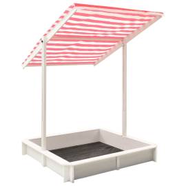 Cutie de nisip cu acoperiș reglabil, alb/roșu, lemn brad, uv50, 3 image