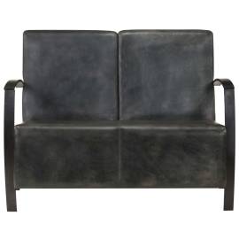 Canapea cu 2 locuri, gri uzat, piele naturală, 3 image