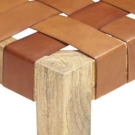 Scaun, maro deschis, piele naturală și lemn masiv de mango, 4 image