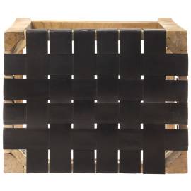 Scaune bar 2 buc. negru piele naturală/lemn mango 46x36x60 cm, 6 image