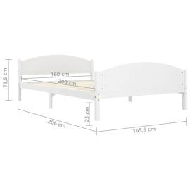 Cadru de pat, alb, 160x200 cm, lemn masiv de pin, 7 image