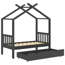 Cadru pat copii cu sertar gri închis 70x140 cm lemn masiv pin, 5 image