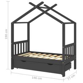 Cadru pat copii cu sertar gri închis 70x140 cm lemn masiv pin, 7 image