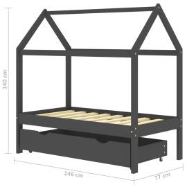 Cadru pat copii cu sertar gri închis 70x140 cm lemn masiv pin, 7 image