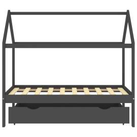 Cadru pat copii cu sertar gri închis 80x160 cm lemn masiv pin, 3 image