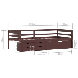 Cadru pat cu sertare & dulap maro închis 90x200 cm lemn de pin, 10 image