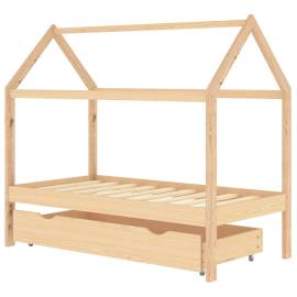 Cadru pat pentru copii, cu un sertar, 80x160 cm, lemn masiv pin, 2 image