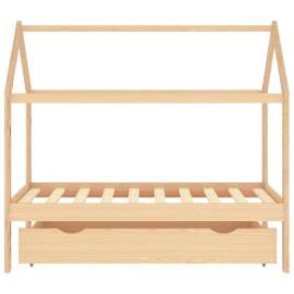 Cadru pat pentru copii, cu un sertar, 80x160 cm, lemn masiv pin, 3 image