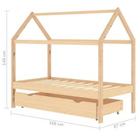 Cadru pat pentru copii, cu un sertar, 80x160 cm, lemn masiv pin, 7 image