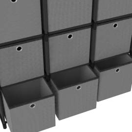 Raft expunere, 12 cuburi + cutii, negru, 103x30x141 cm, textil, 7 image