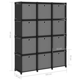 Raft expunere, 12 cuburi + cutii, negru, 103x30x141 cm, textil, 9 image