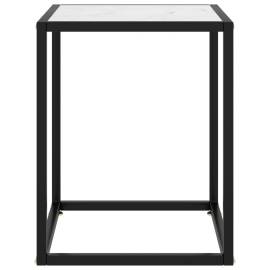 Măsuță de cafea, neagră cu sticlă albă marmorată, 40x40x50 cm, 2 image