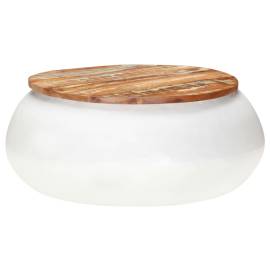Măsuță de cafea, alb, 68x68x30 cm, lemn masiv reciclat, 7 image