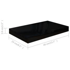 Raft de perete suspendat, negru extralucios, 40x23x3,8 cm, mdf, 9 image