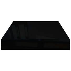 Raft de perete suspendat, negru extralucios, 40x23x3,8 cm, mdf, 5 image