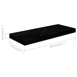 Raft perete suspendat, negru extralucios, 60x23,5x3,8 cm, mdf, 9 image