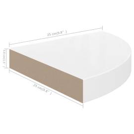 Raft colțar de perete, alb extralucios, 25 x 25 x 3,8 cm, mdf, 9 image