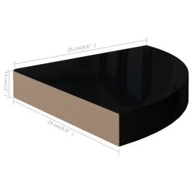 Raft colțar de perete, negru extralucios, 25 x 25 x 3,8 cm, mdf, 9 image