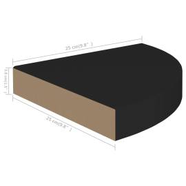 Raft de colț suspendat, negru, 25x25x3,8 cm, mdf, 9 image